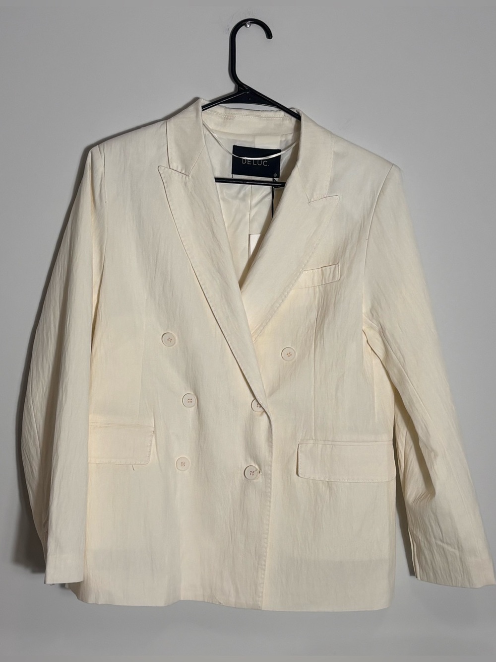 DELUC Off White Double Breasted Blazer Size Medium NWT minimalist Cream Jacket